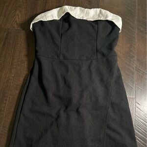 Strapless Black Dress with Ivory Trim + Shorts